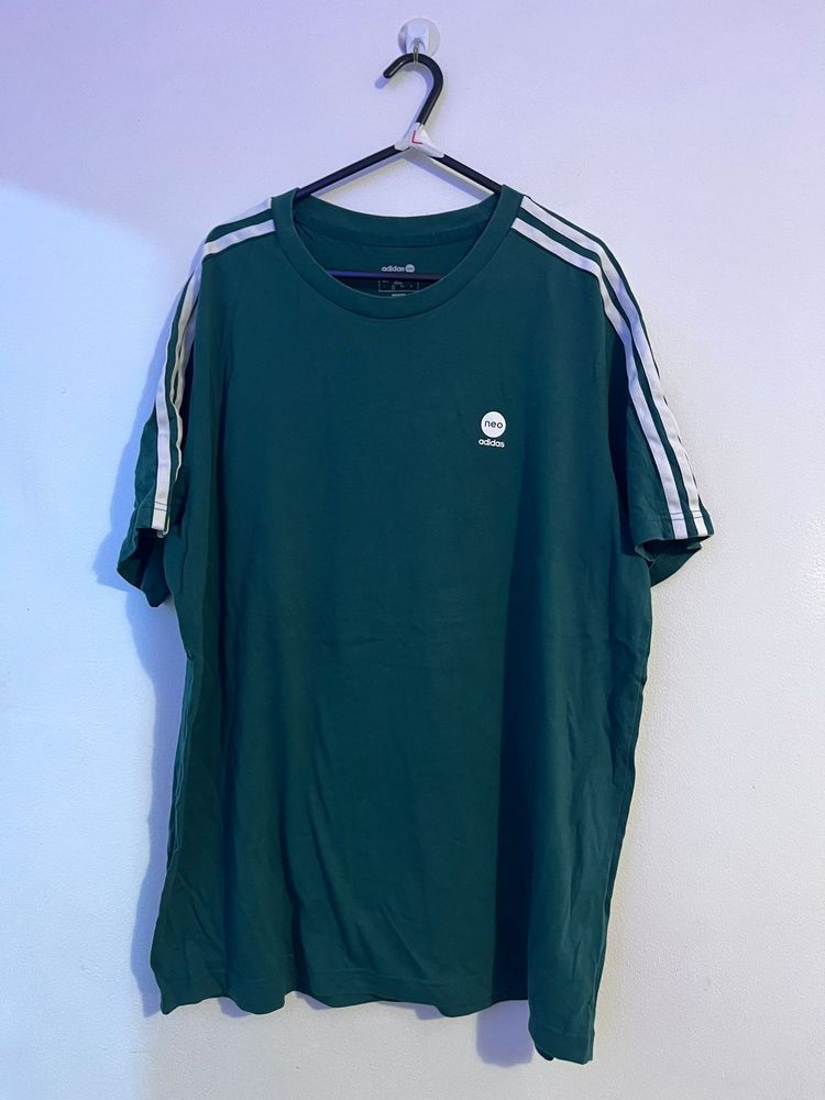 Adidas Green T-Shirt With White Stripes